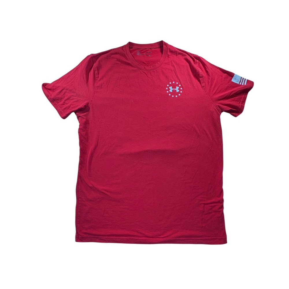 Under Armour T-Shirt Mens Medium Red Excellent Freedom Flag HeatGear Graphic Tee